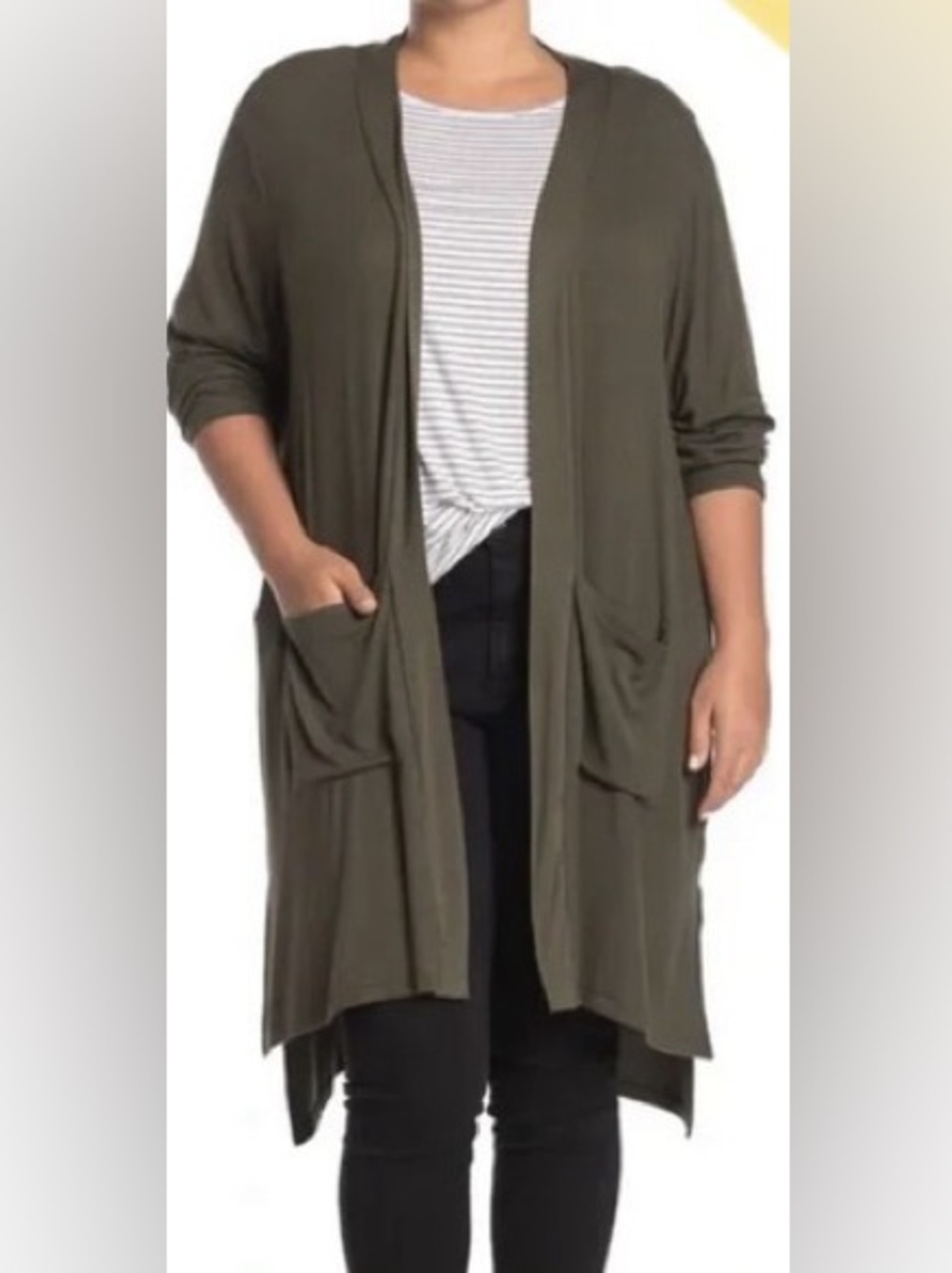 Zenana Outfitters Olive Green Open-Front Long Cardigan Duster